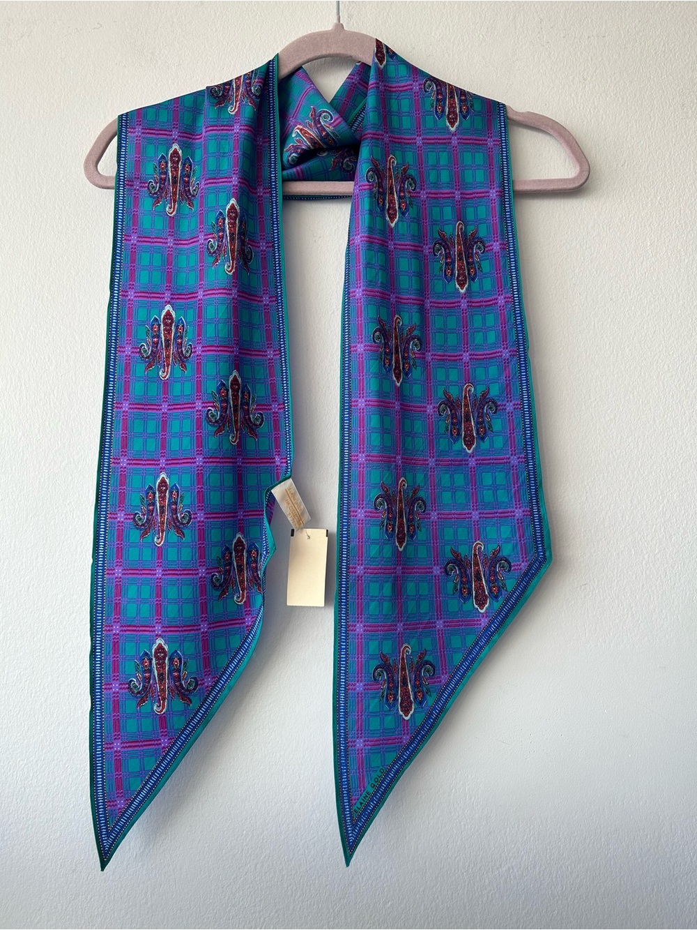 Vintage Elaine Gold silk scarf in turquoise and purple